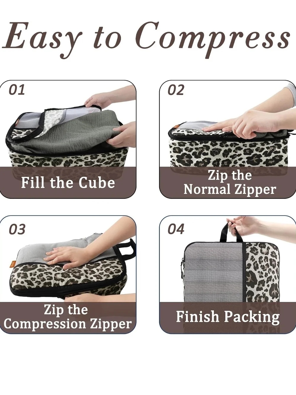 Leopard Print Travel Packing Cube Set - Beige